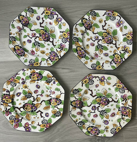 (4) Antique Floral Chintz Octagonal Dessert Plates Regal Ware RPC UK 1930s 1940s0