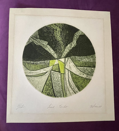 Linocut Art Print 1967 “Lime Tondo” Abstract Graphic Etching 5/12 Signed M. Lean0