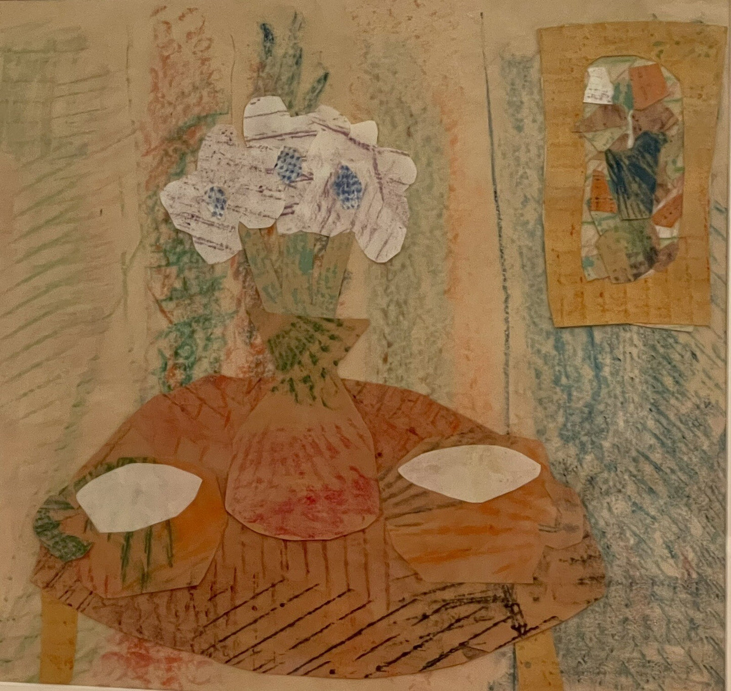 Abstract Dimensional Mixed Media Art Vintage Naïve Still Life 19” x 19” Canada0
