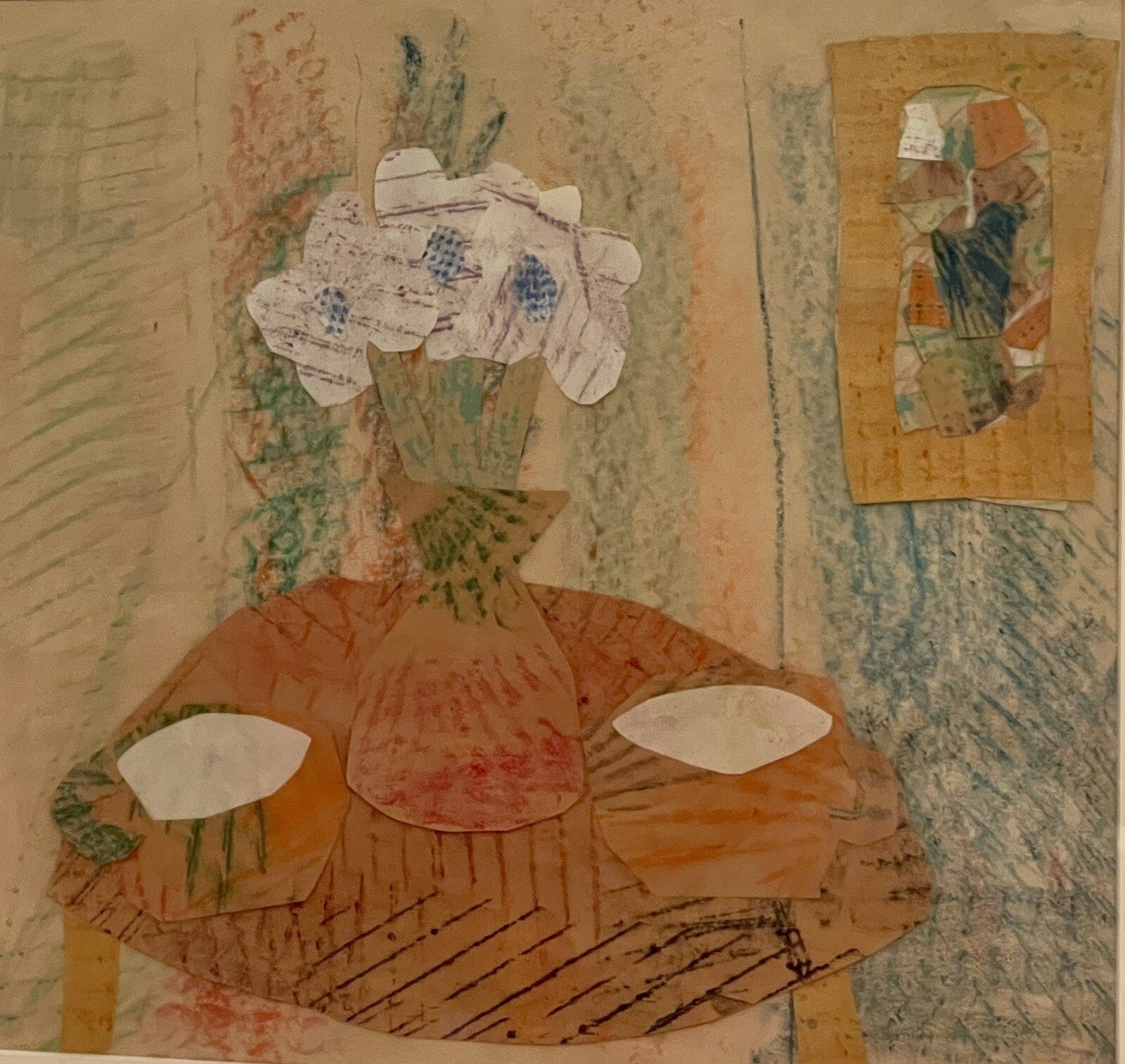 Abstract Dimensional Mixed Media Art Vintage Naïve Still Life 19” x 19” Canada0