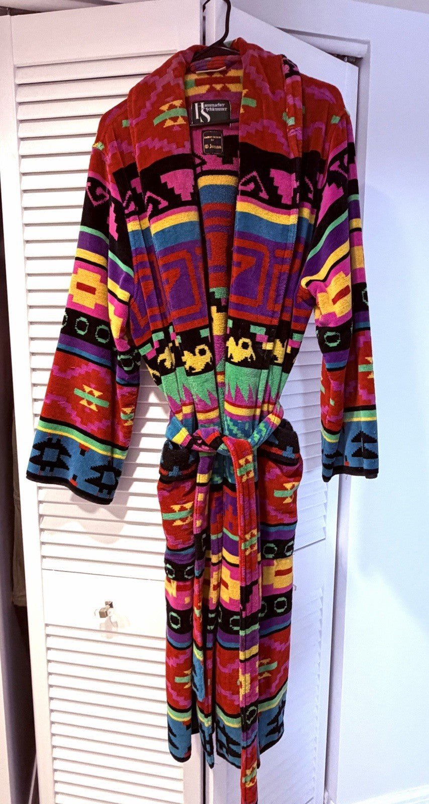 80s 90s Deadstock Hammacher Schlemmer Retro Graphic Cotton Terry Robe Bathrobe1