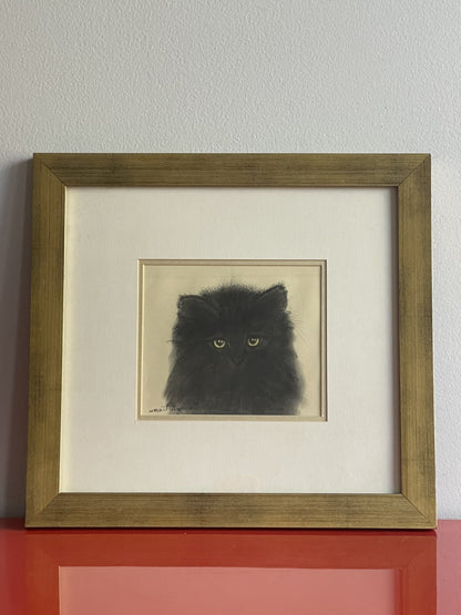 OOAK Cat Kitten Hand-Colored Pastel Lithograph Art Signed Gatterbauer Framed #71