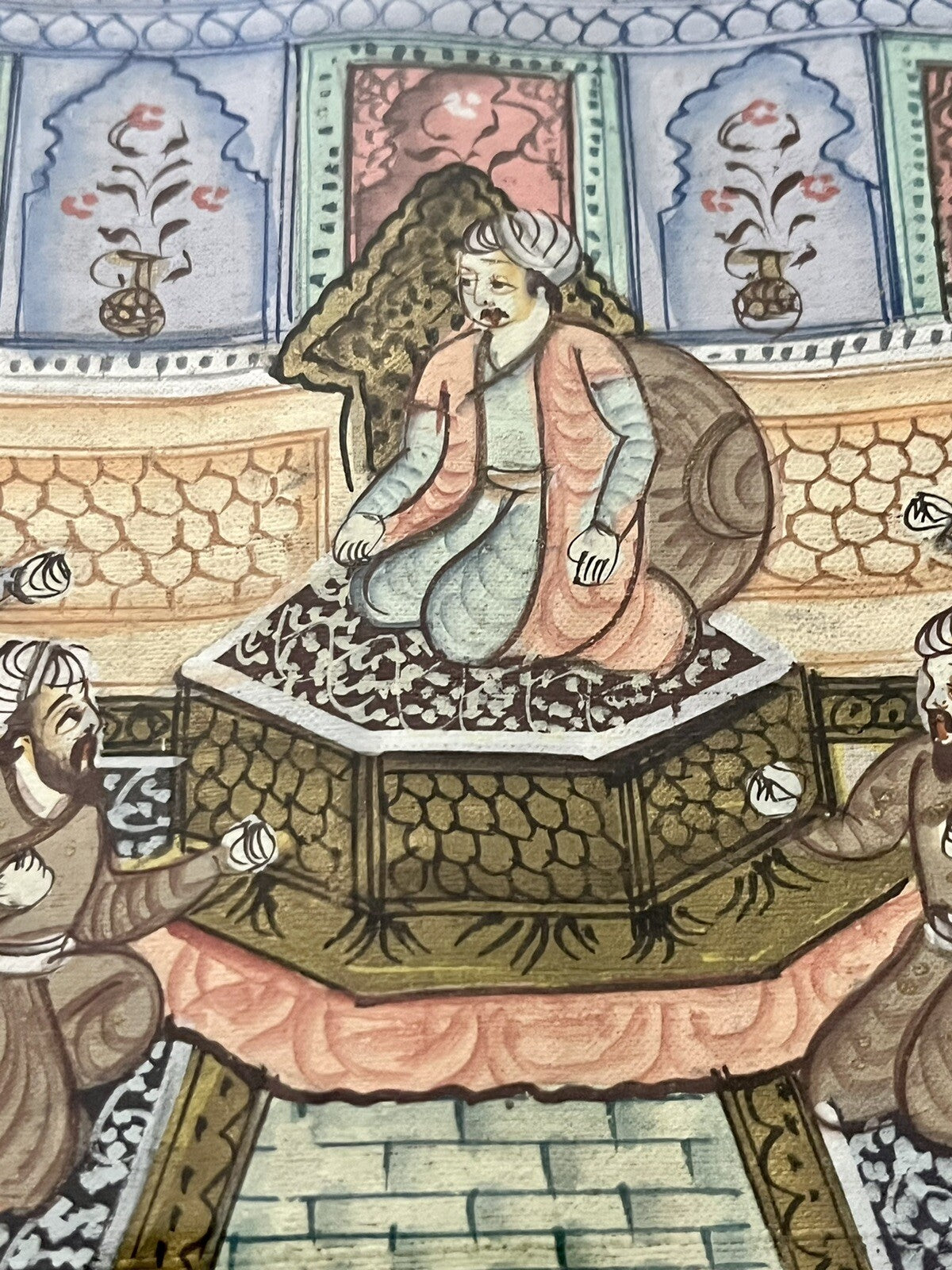 Pair Antique 19th c. Indo-Persian Palace Scenes Mughal Framed Watercolor Ink Art5