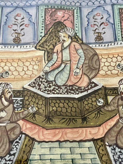 Pair Antique 19th c. Indo-Persian Palace Scenes Mughal Framed Watercolor Ink Art5