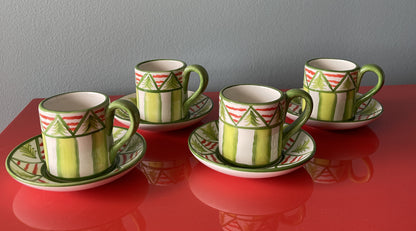 Cottage Demitasse Cup Saucer Set Of 4 Espresso Coffee Susan Sargent Handpainted0