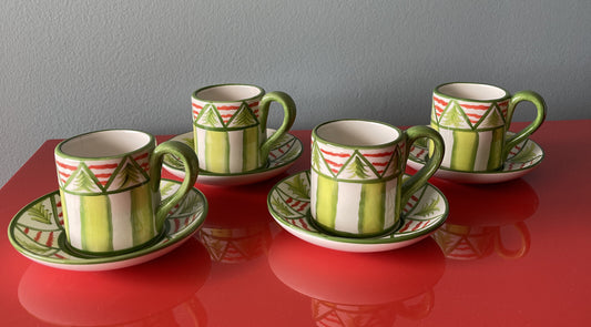 Cottage Demitasse Cup Saucer Set Of 4 Espresso Coffee Susan Sargent Handpainted0