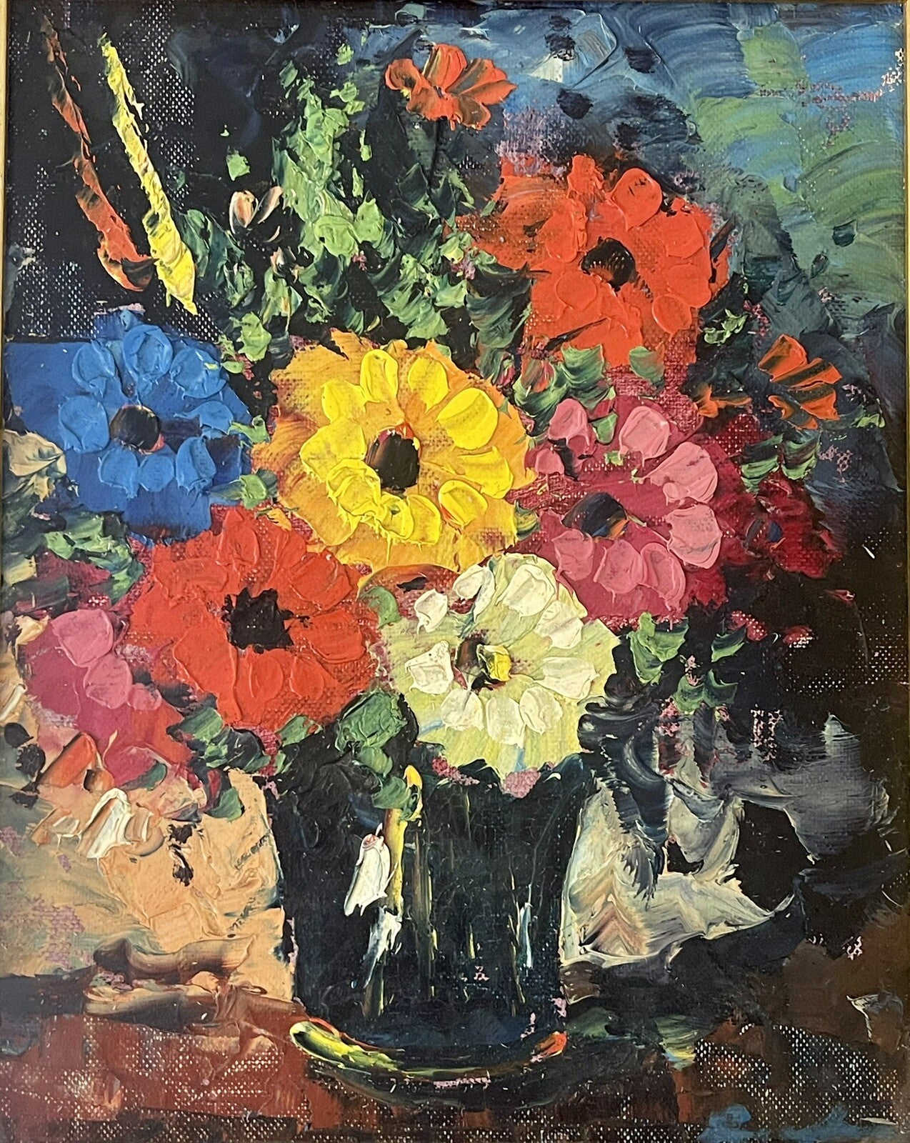 Vibrant Impressionist Floral Still Life Art Original Painting w/ Impasto Framed1