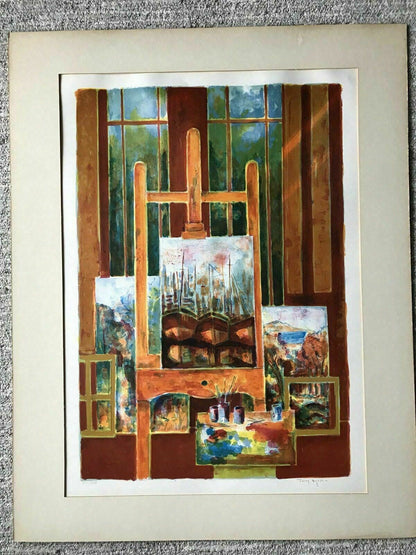 MCM LITHOGRAPH SIGNED Tony Agostini Vintage Artists Studio Orange Easel NUMBERED1