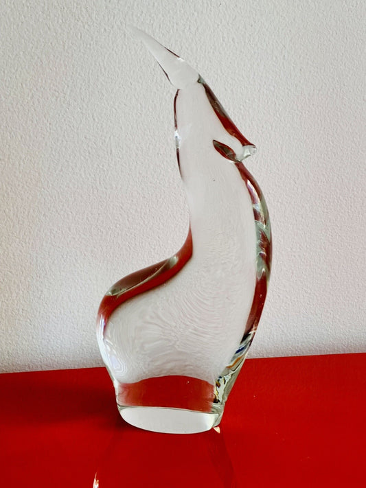 Modernist Crystal Gazelle Deco MCM Midcentury Art Glass 10.5” Tall EUC Heavy!0