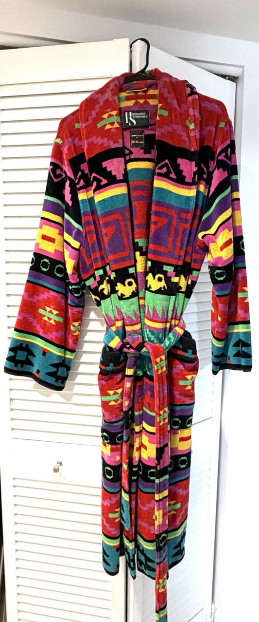 80s 90s Deadstock Hammacher Schlemmer Retro Graphic Cotton Terry Robe Bathrobe0