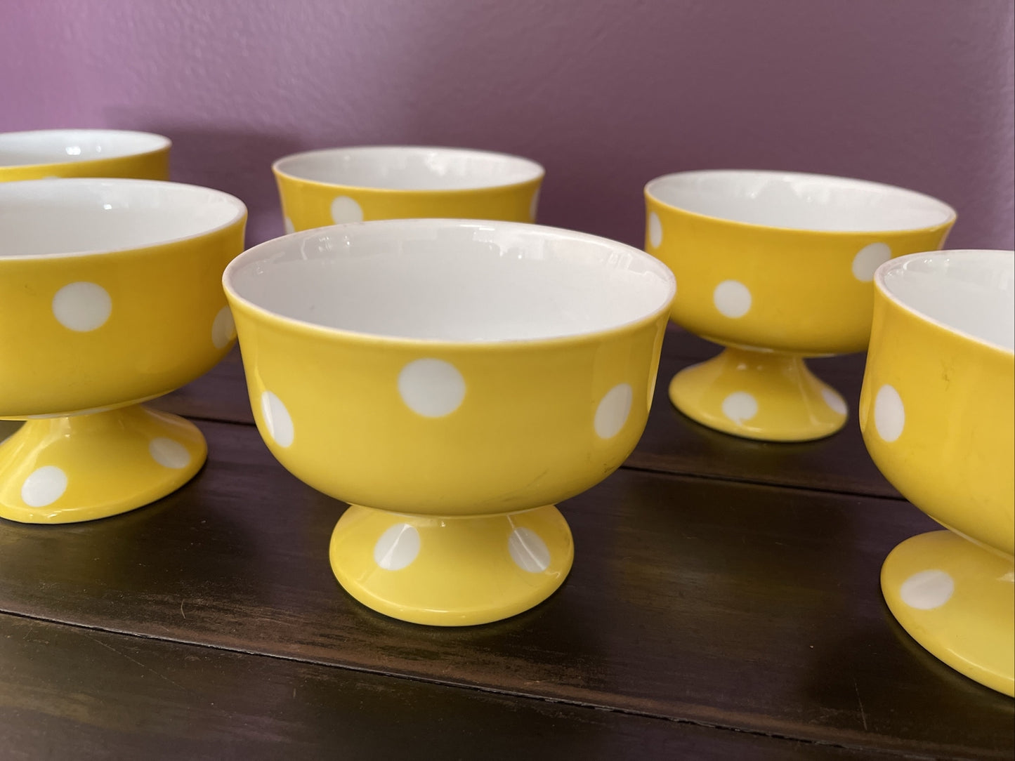 Retro Footed Porcelain Dishes Polka Dot Funky Ice Cream Fruit Dessert Set of 61