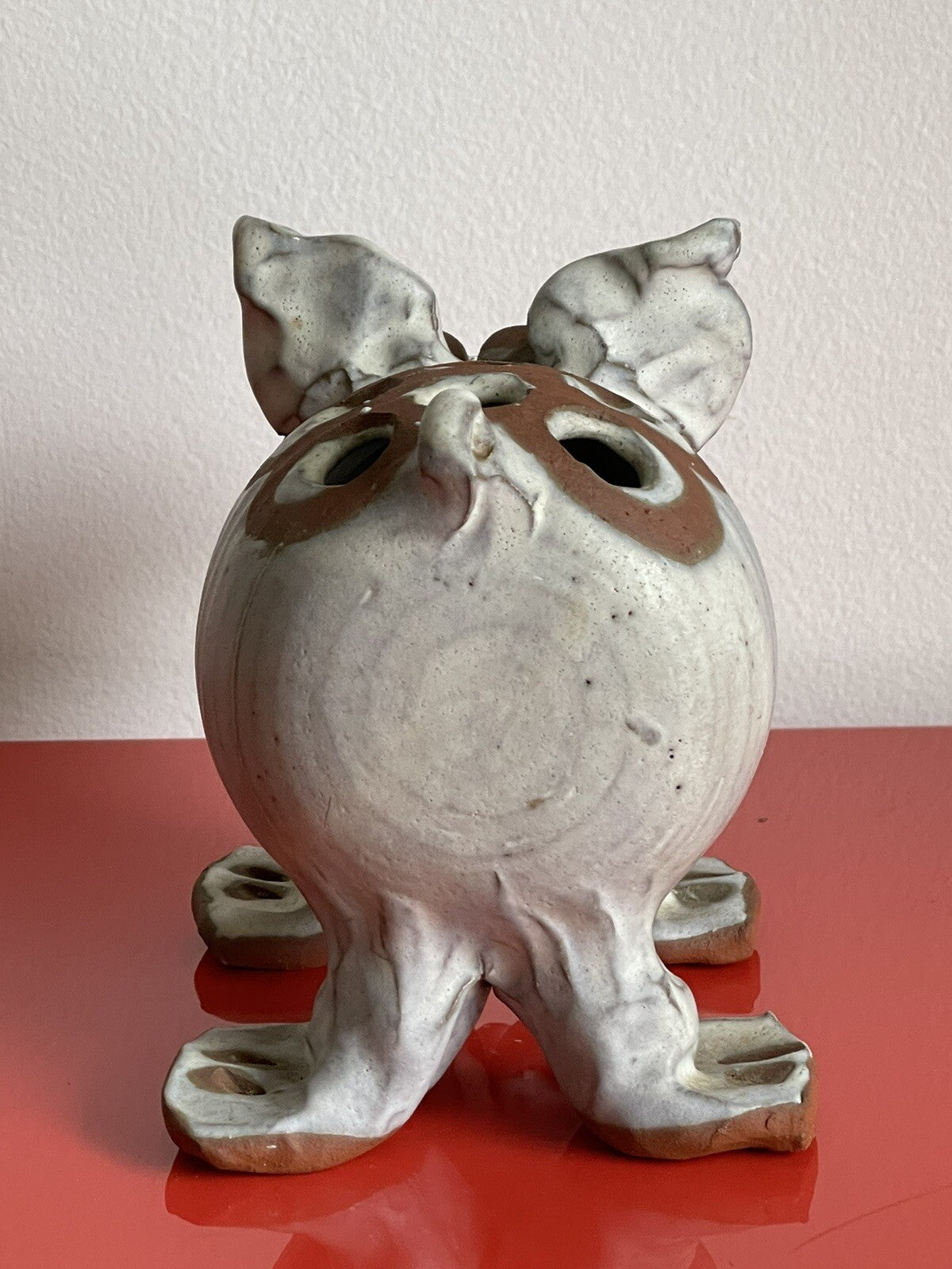 Stoneware Pig Glaze Clay Flower Frog or Pencil Holder Folk Art Pottery Cottage3