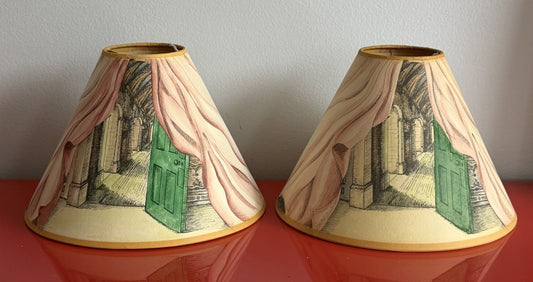 Pictorial Lampshade MATCHED PAIR Vintage Country Cottage Shabby Chic Table Lamps0