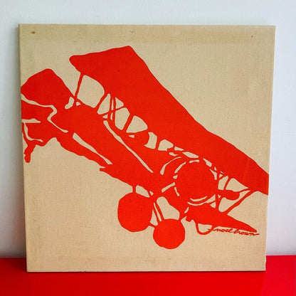 1970s Stretched Fabric Art AIRPLANE Noel Brown Dallas Texas Retro MOD 24” Sq.0