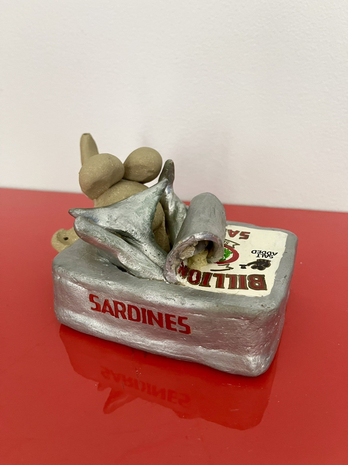 Whimsical 90s Pop Art Era Stoneware Sculpture LENORE ATWOOD Elephant Sardine Can2