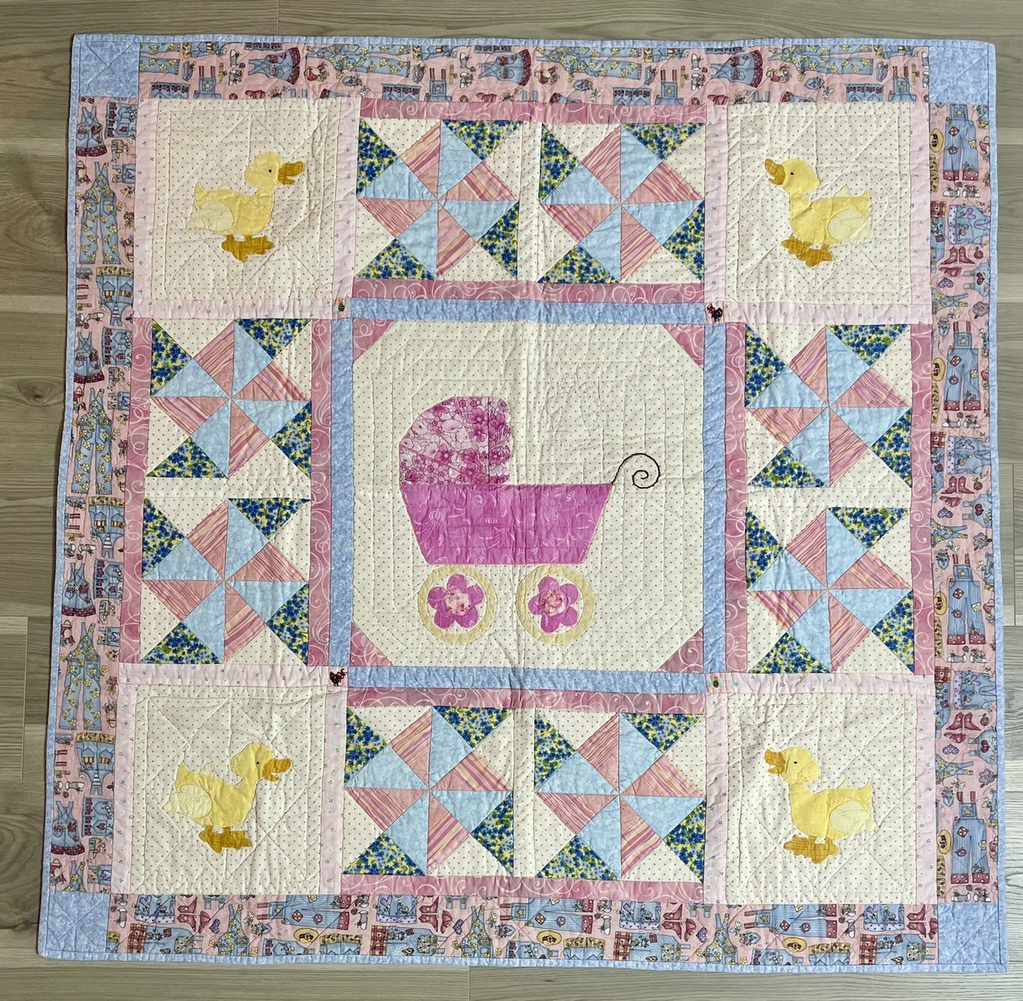 Handmade Handstitched Baby Quilt Blanket 42” Square Edna Deppen 2009 Florida0