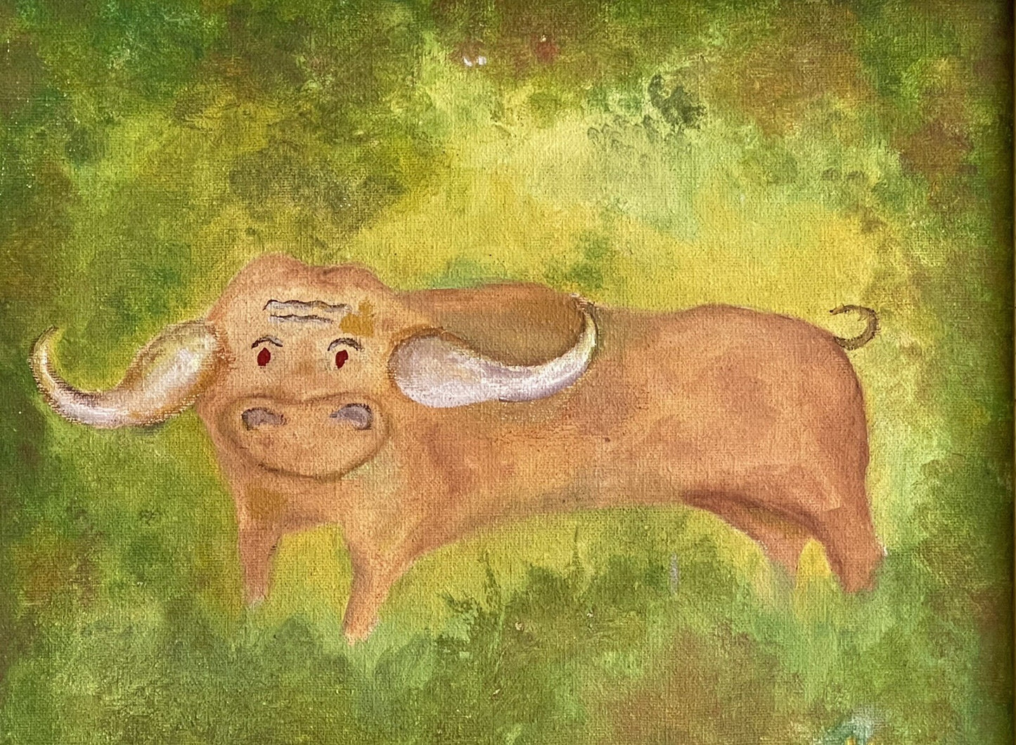 BULL IN THE GRASS Signed KNELLER Outsider Amateur Art 14” x 16” Framed Quirky0