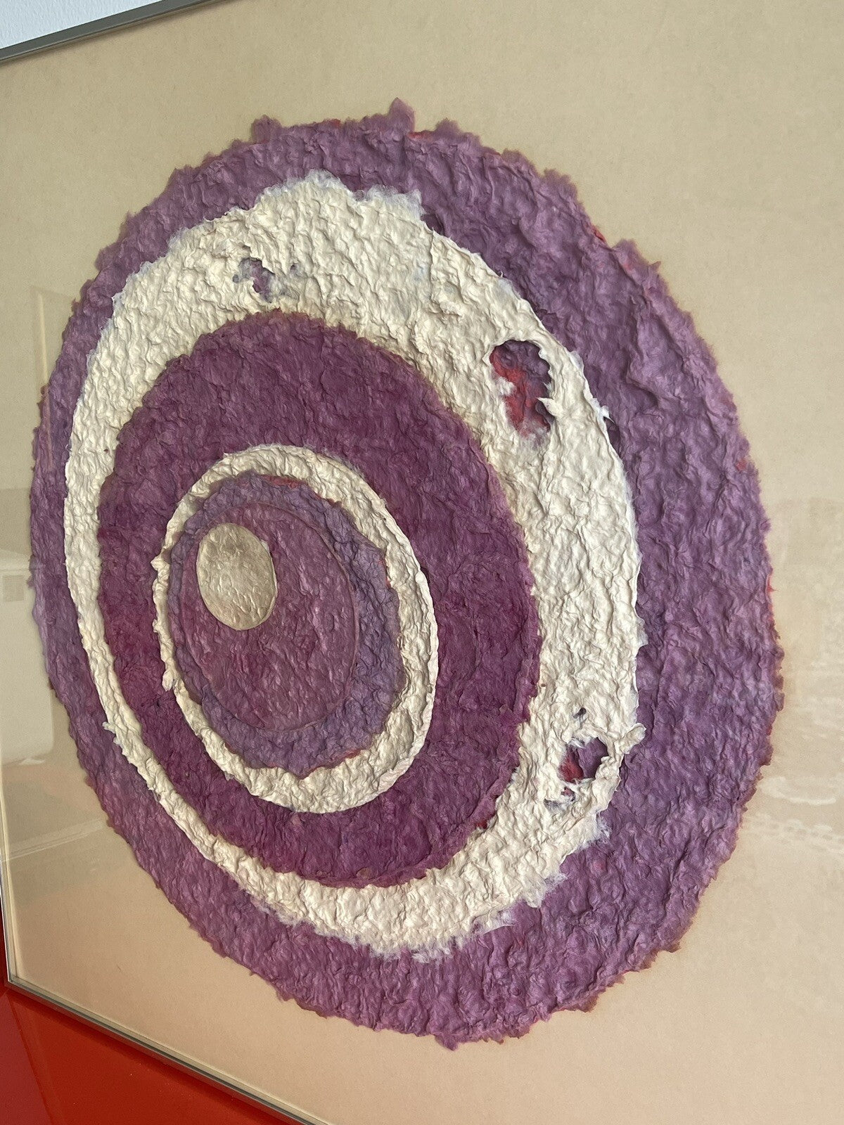 Cast Paper Monoprint Purple Mod Geometric Signed May Reisz 1970s 1980s Framed3