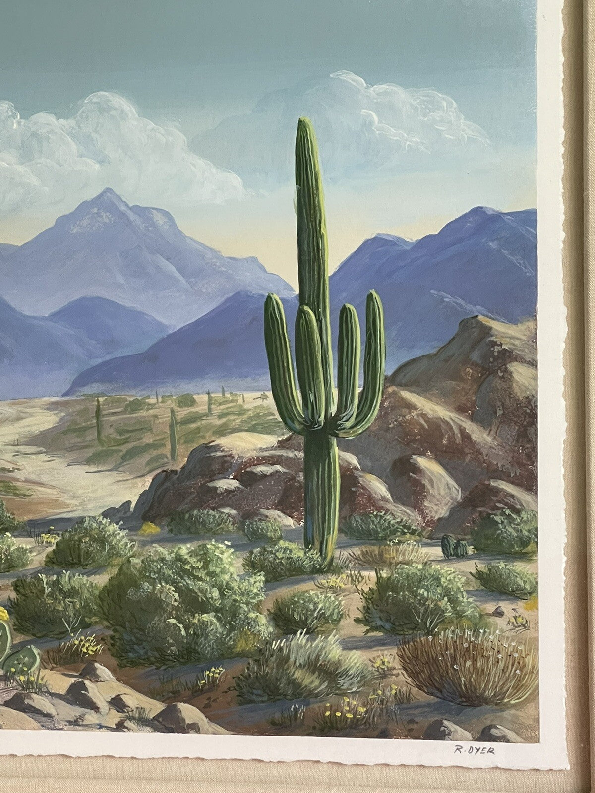 “Distant Peaks” R. DYER Desert Mountain Cactus CALIFORNIA Fine Art Monoprint2