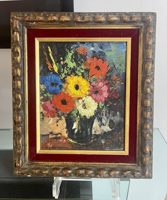 Vibrant Impressionist Floral Still Life Art Original Painting w/ Impasto Framed0