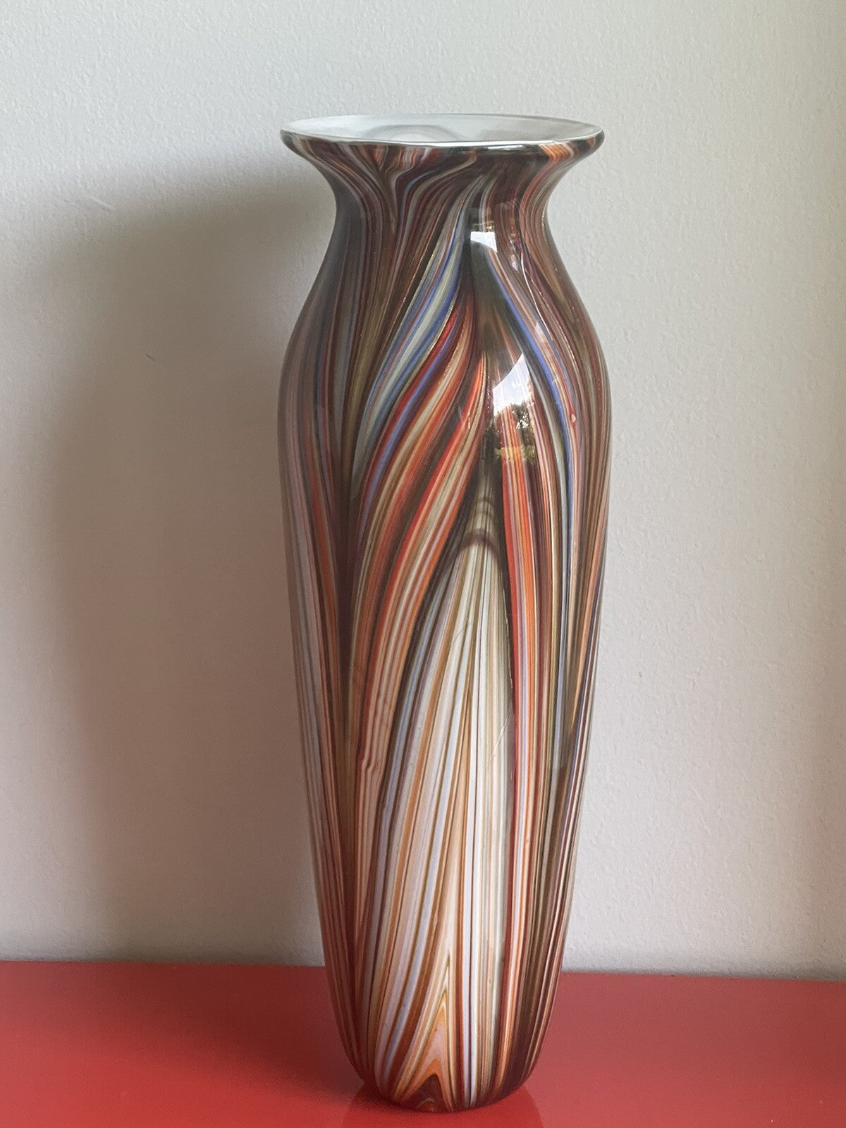 Older Venetian Murano Striped & Swirled Multicolor Vase 17” Italian Art Glass1