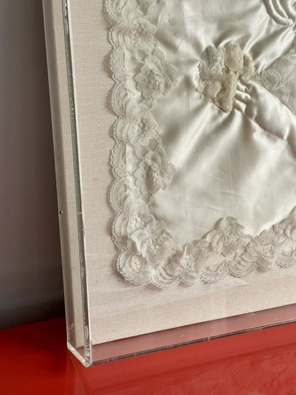 Dimensional Mixed Media Fabric Art Portrait Hand Quilted 1980s Lucite Box Frame3
