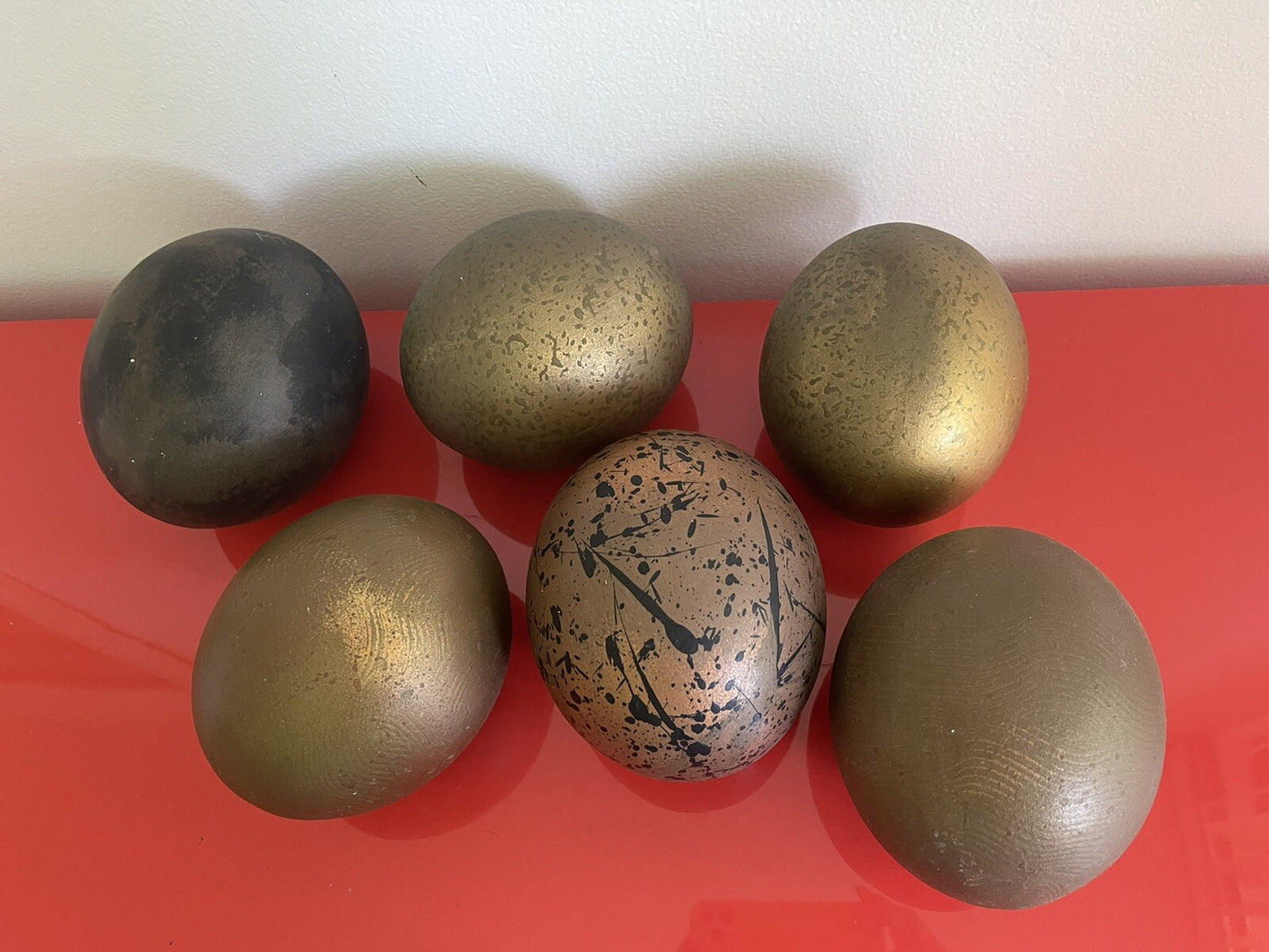 Hand Painted 6” Ostrich Egg Shells Contemporary Decor Set Of 6 Artist Signed1
