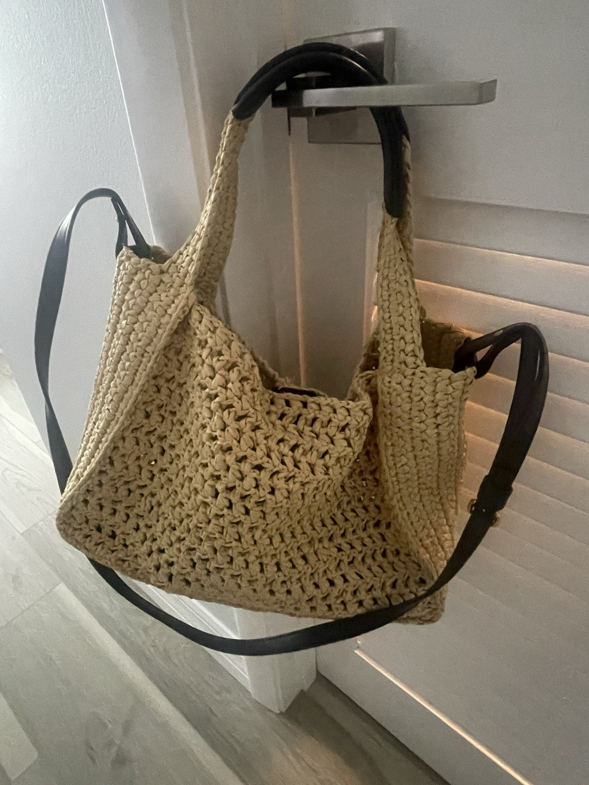 STELLA MCCARTNEY Woven Raffia Logo Tote Bag w/ Crossbody Strap Italy $1250 MSRP2