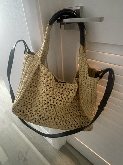 STELLA MCCARTNEY Woven Raffia Logo Tote Bag w/ Crossbody Strap Italy $1250 MSRP2