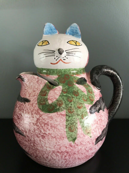Mod Cat Ceramic Pitcher Handpainted MCM Italy 1960s 1970s Raymor Bitossi Vibes0