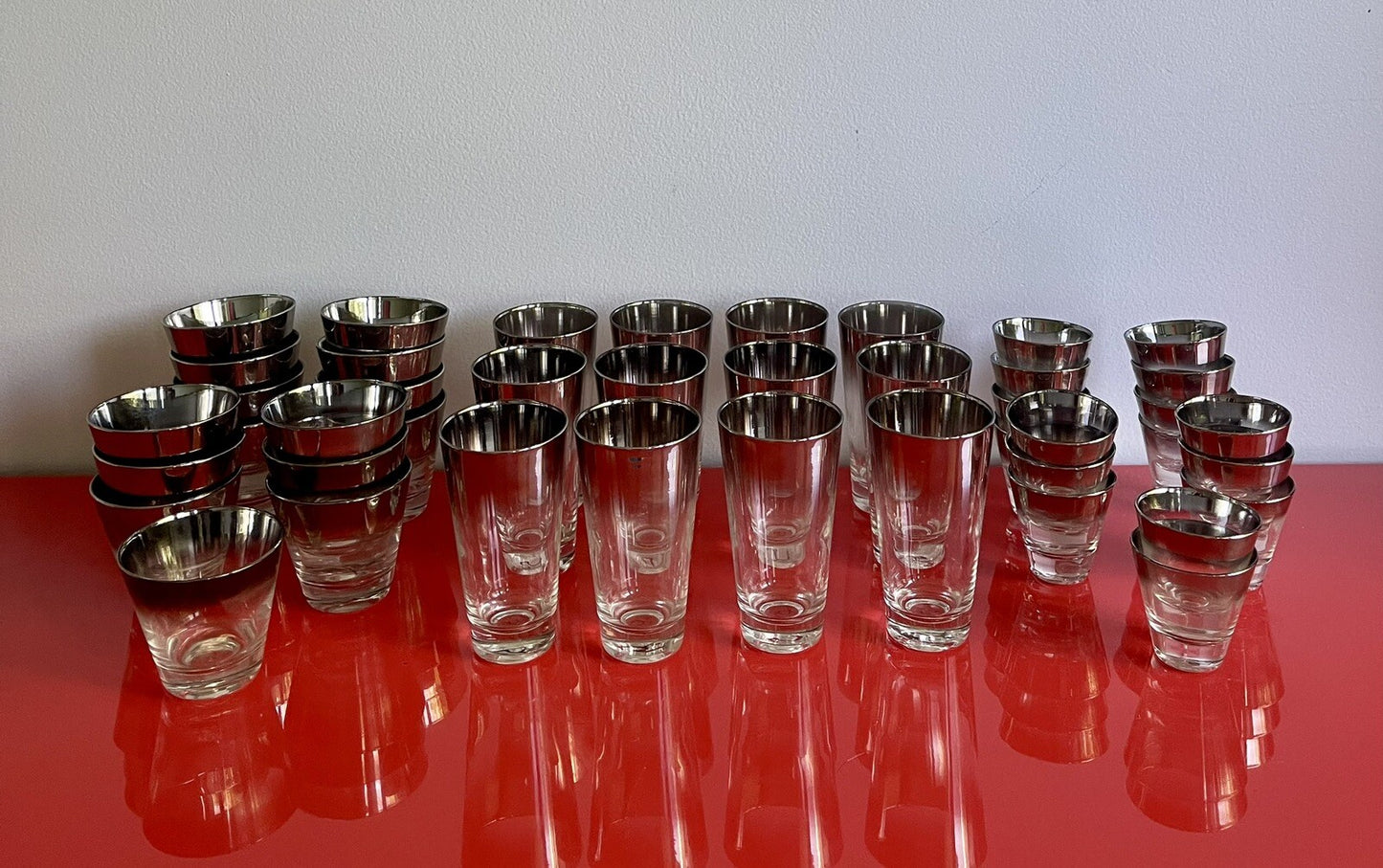 HUGE LOT Mercury Silver Fade Dorothy Thorpe Style Barware 43 Pieces 3 Sizes DECO0