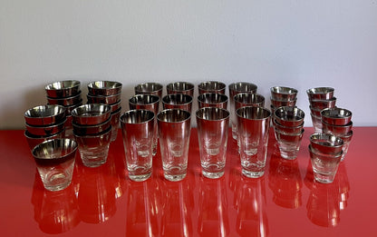 HUGE LOT Mercury Silver Fade Dorothy Thorpe Style Barware 43 Pieces 3 Sizes DECO0