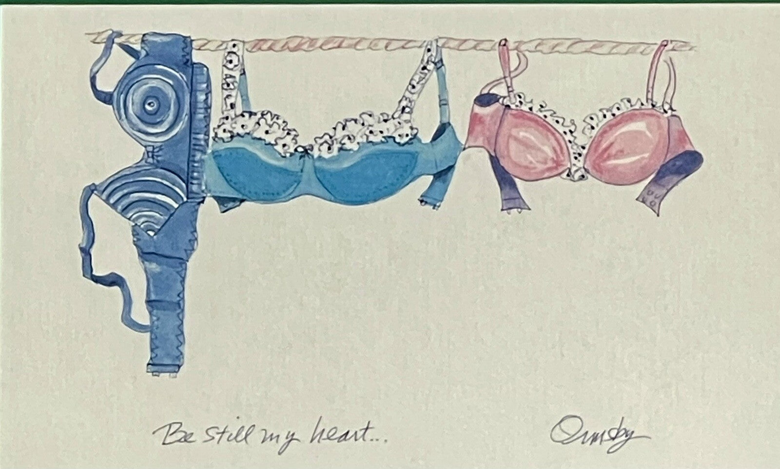 Watercolor BRASSIERE BRA Paintings Signed Frame Whimsical Bathroom Boudoir Decor3