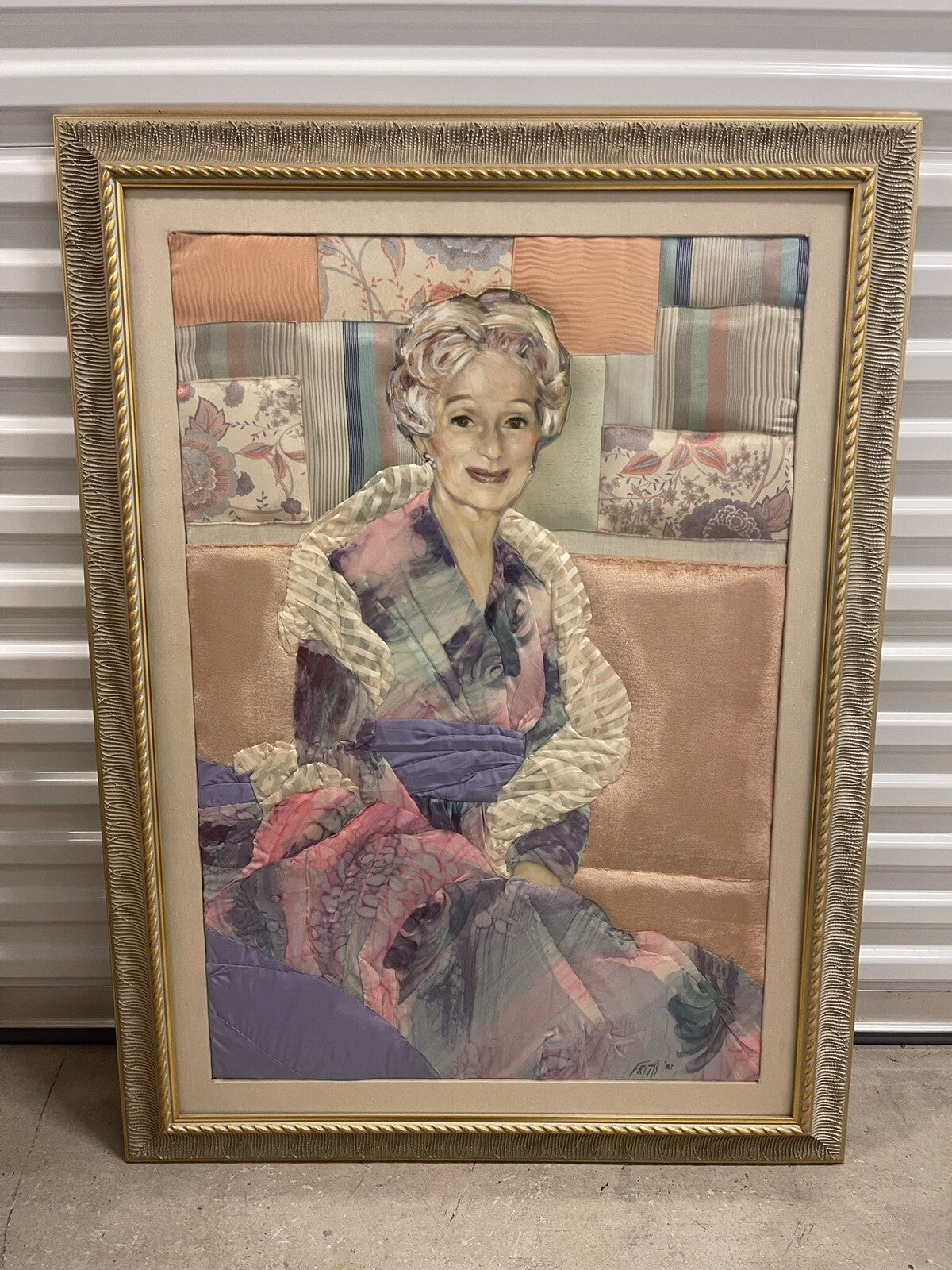 Ron Fritts 1981 Trapunto Fabric Portrait Hand Painted & Quilted Mixed Media Art0