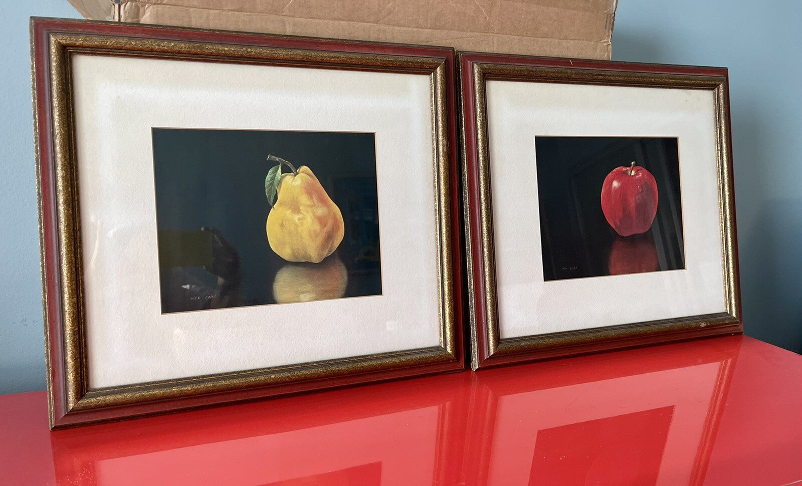 Vintage 60s Fruit Prints Apple & Pear Retro Art Hyperrealism NEL CARY Pr Framed0