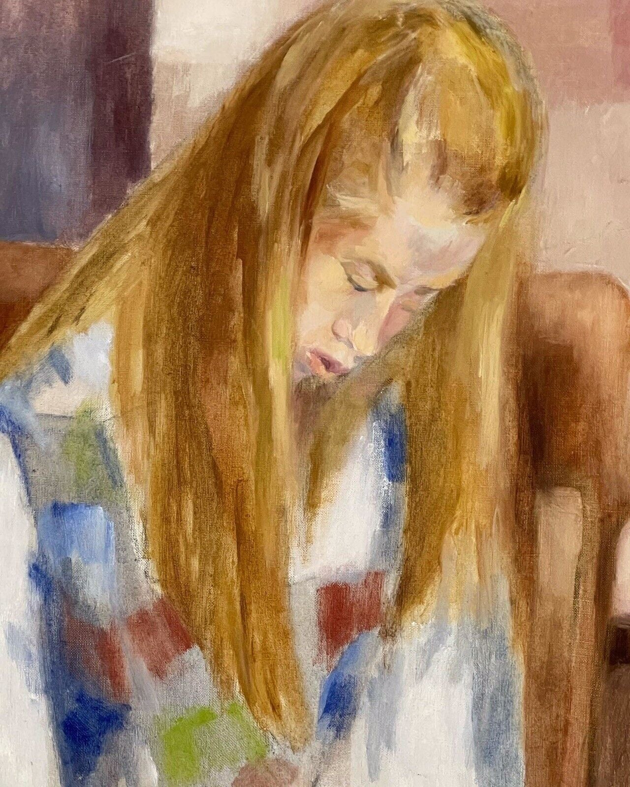 Vintage Impressionist Art Painting Sleeping Girl Signed Morrow 16x18 Circa 70s1