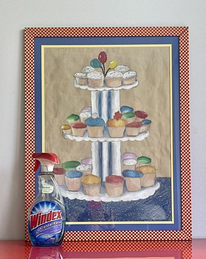 MOD Cupcakes Mixed Media Pop Art Painting Thiebaud Vibes 80s 90s AWESOME FRAME5