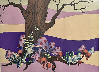 Purple Magic Mushrooms Retro 70s Limited Ed. Fine Art Print Signed Framed Hippie0