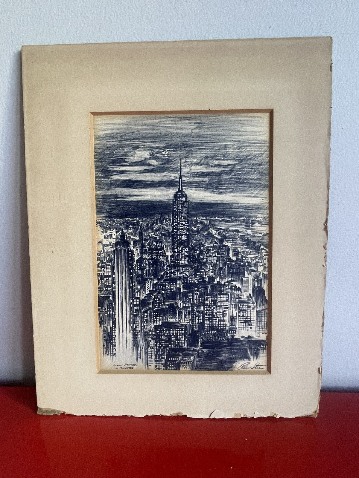 NYC Empire State Building Etching by Alec Stern “Evening Splendor On Manhattan”1