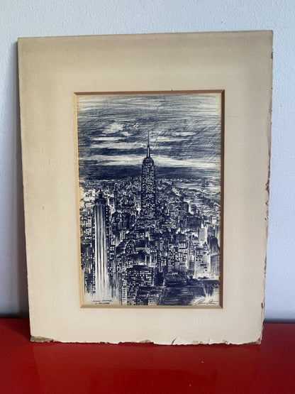 NYC Empire State Building Etching by Alec Stern “Evening Splendor On Manhattan”1