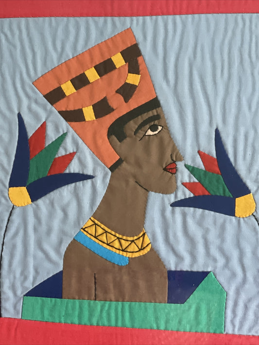 Quilted Trapunto Fabric Framed Art HISTORIC EGYPTIAN 18” Vintage 1970s 1980s0