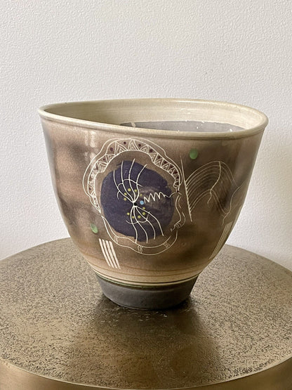 Jamie Davis Studio Art Pottery 1980s Postmodern Raku Ceramic Bowl Vessel 9” Tall2