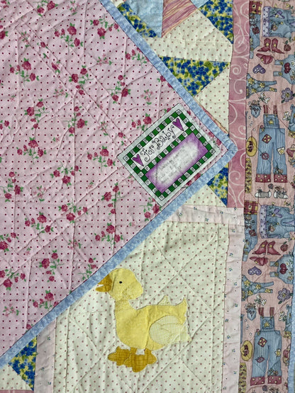 Handmade Handstitched Baby Quilt Blanket 42” Square Edna Deppen 2009 Florida3