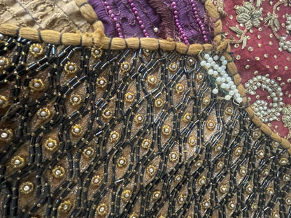 62” x 44” Antique Tapestry Wall Hanging Embellished w Sequins Pearls Gold Thread8