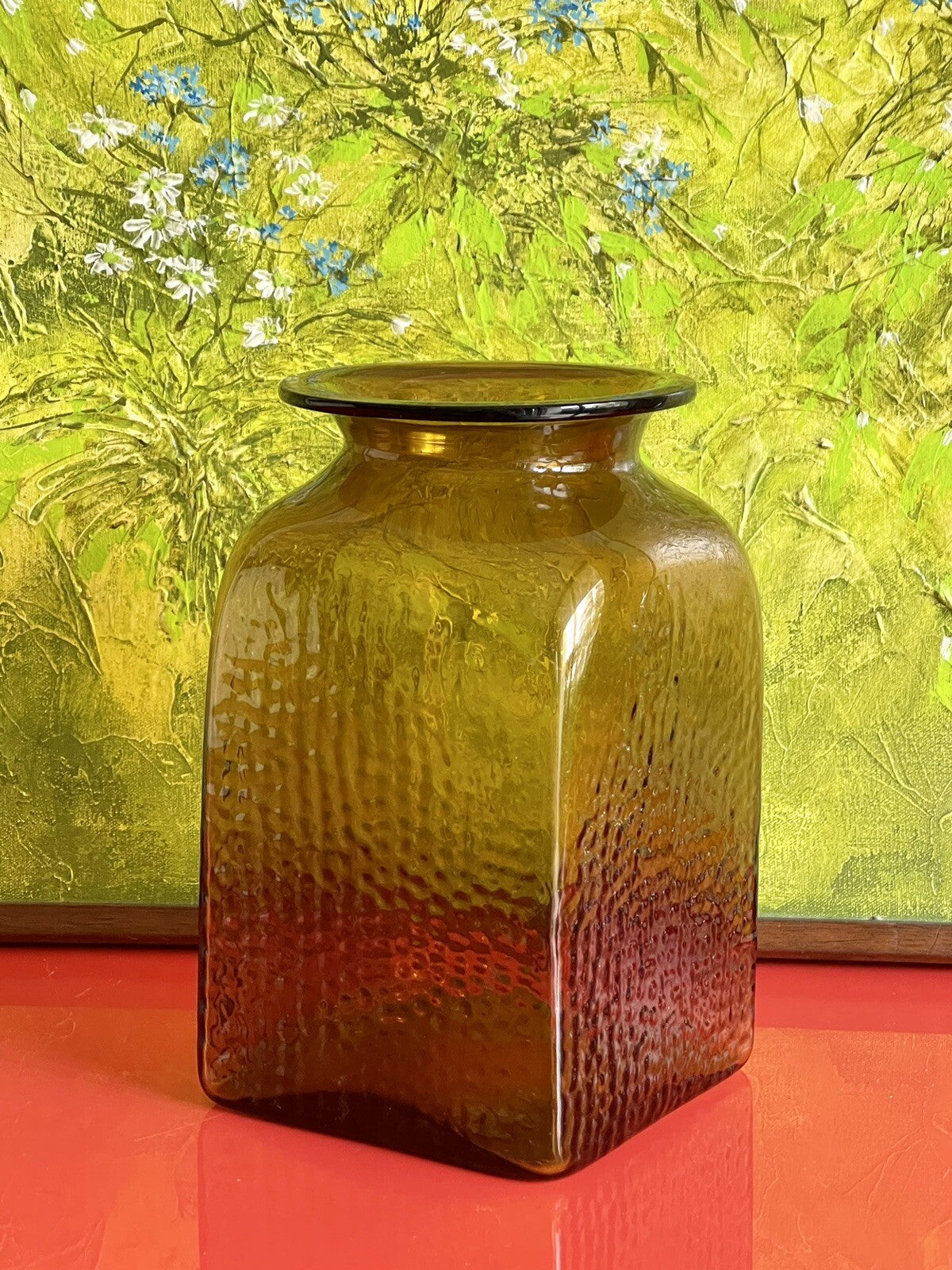 10” Blenko (?) Textured Glass Amber Vase Vintage MCM Midcentury Modern 60s 70s3