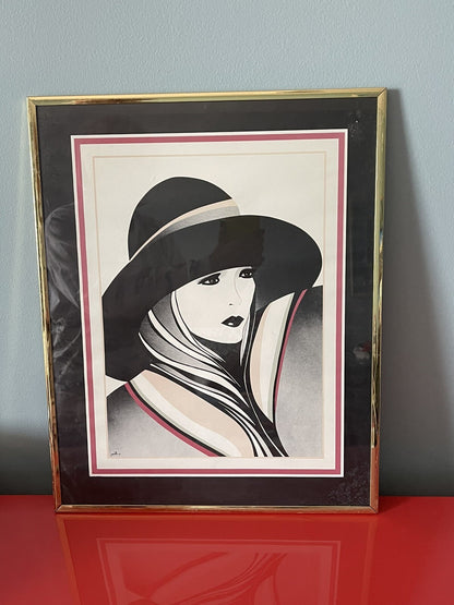Glam JEANNETTE Signed Vintage Retro Framed Set of 3 Art Deco Prints Mod Nagel6
