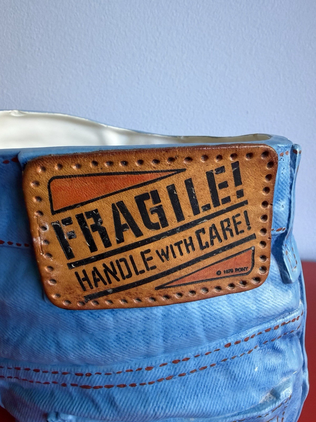1979 Ceramic Denim Jeans Planter Vase Funky Hand Painted Hyperrealism Pop Art3