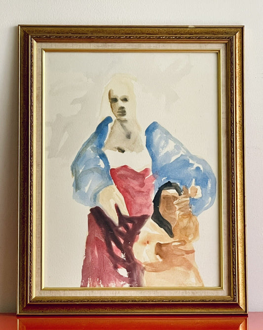 Original Abstract Watercolor Ethereal Mother & Child Vintage Retro Art 14” x 20”0