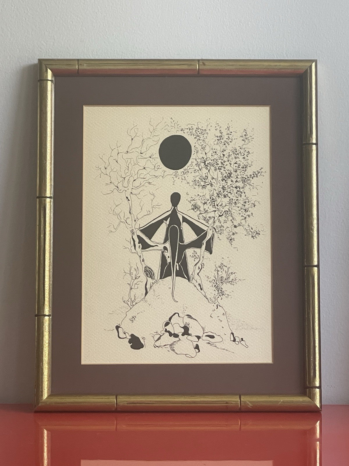 1970s Era Pen & Ink Drawing Minimalist Art Modernism 12” x 15” Framed Surrealist1