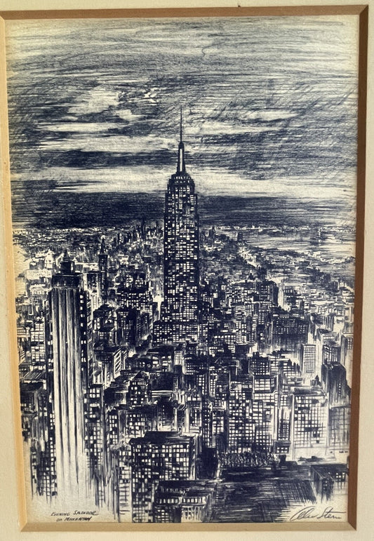 NYC Empire State Building Etching by Alec Stern “Evening Splendor On Manhattan”0